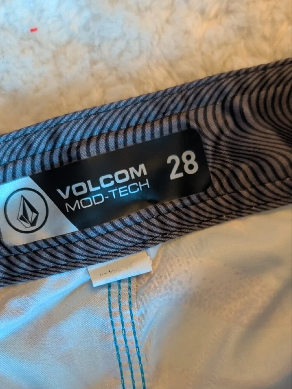 Volcom Youth Teal Floral Leaf Print Board Shorts with Black Waistband